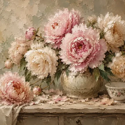 Soft Blush & Sage Still Life Peony Wall Art Canvas Print