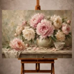 Soft blush and sage Peony Wall Art print for elegant interiors. No text or watermarks in design.