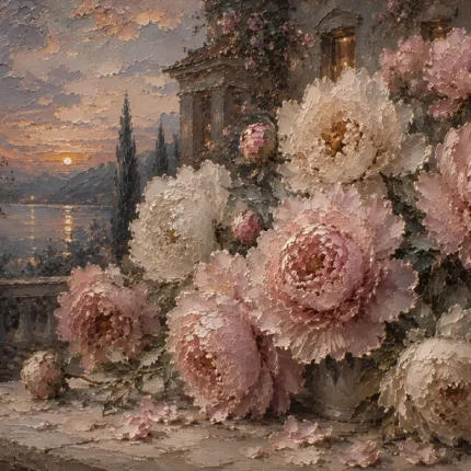 Dusty Blush & Smoky Blue Terrace Peony Wall Art Canvas Print