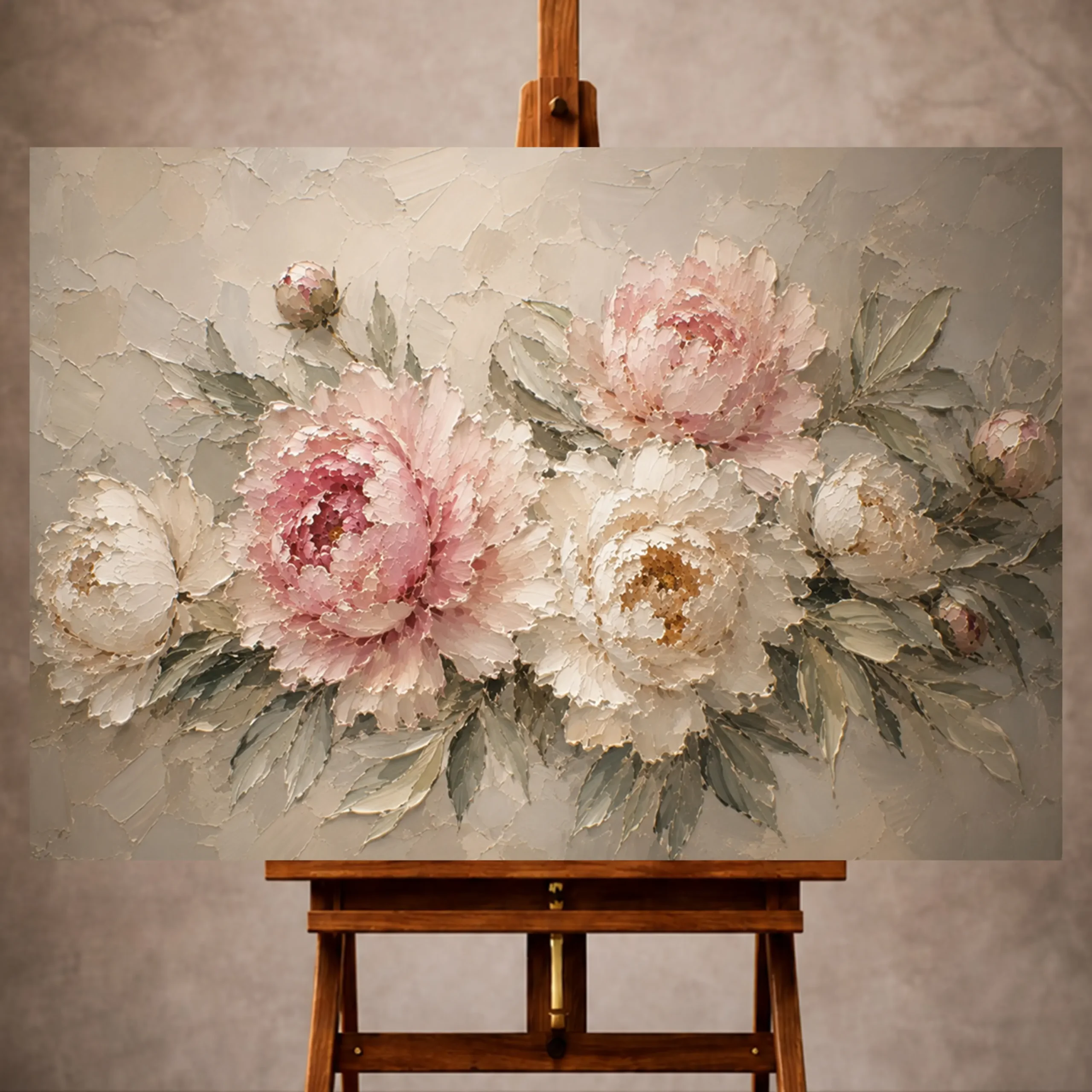 Premium Wall Art Yatay Html Edition – FLOWERWA030 Image 1 Blush pink and greige Peony Wall Art print for elegant interiors. No text or watermarks in design.