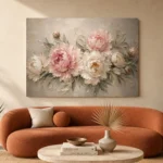 Blush Pink & Greige Sculptural Peony Wall Art Canvas Print - Image 3