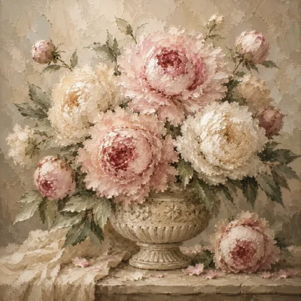 Cream & Blush Stone Vessel Peony Wall Art Canvas Print