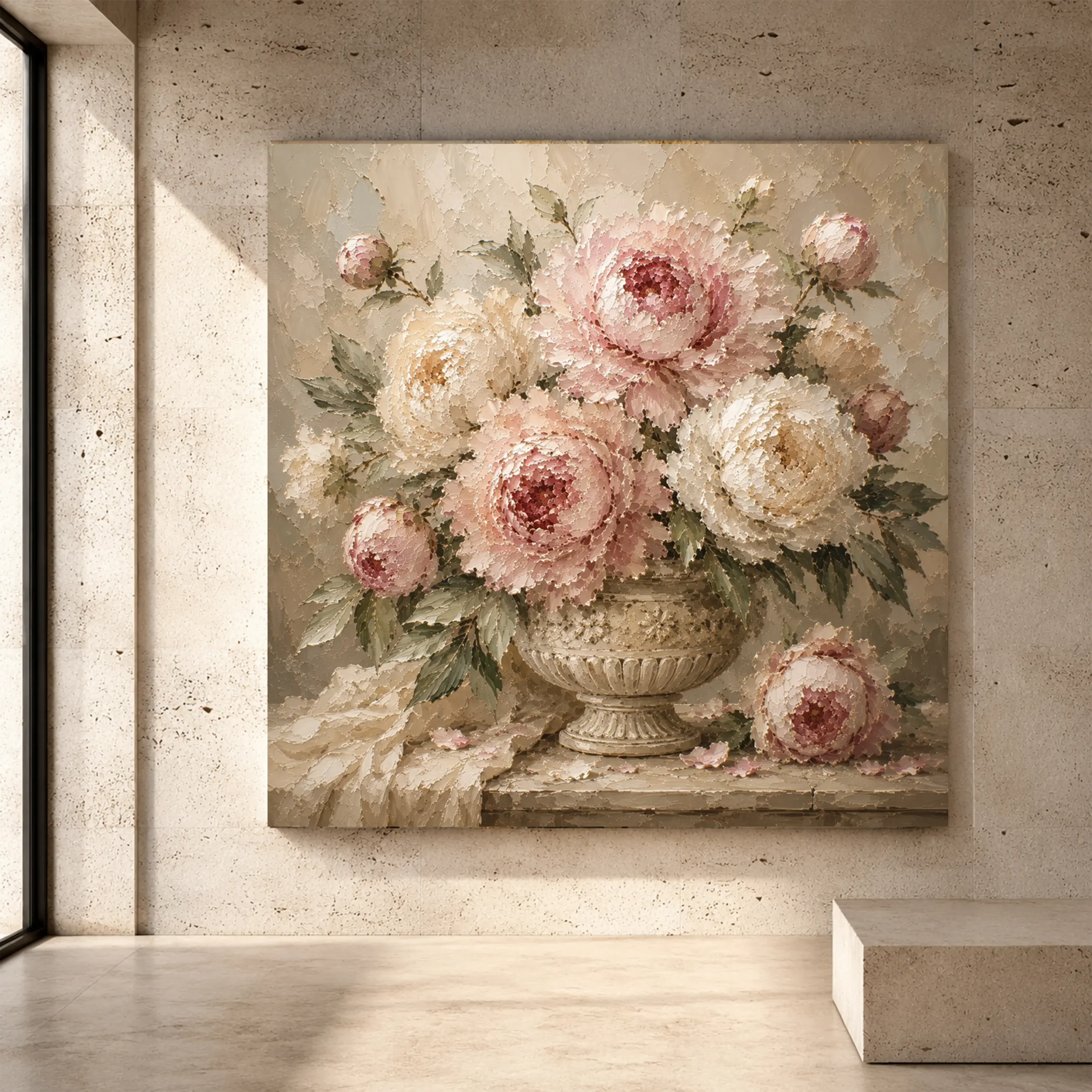 Premium Wall Art Kare Html Edition – FLOWERWA031 Image 1 Cream and blush Peony Wall Art print for elegant interiors. No text or watermarks in design.