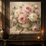 Cream & Blush Stone Vessel Peony Wall Art Canvas Print - Image 2
