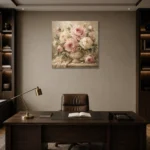 Cream & Blush Stone Vessel Peony Wall Art Canvas Print displayed in a contemporary gallery-inspired room