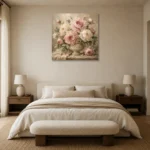 Cream & Blush Stone Vessel Peony Wall Art Canvas Print showcased in an elegant minimalist interior