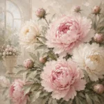 Blush Pink & Pale Stone Conservatory Peony Wall Art Canvas Print