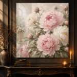 Blush Pink & Pale Stone Conservatory Peony Wall Art Canvas Print - Image 2