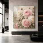 Blush Pink & Pale Stone Conservatory Peony Wall Art Canvas Print - Image 3