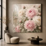 Blush Pink & Pale Stone Conservatory Peony Wall Art Canvas Print - Image 5