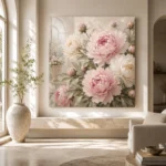 Blush Pink & Pale Stone Conservatory Peony Wall Art Canvas Print - Image 8