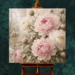 Blush Pink & Pale Stone Conservatory Peony Wall Art Canvas Print - Image 11