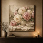 Creamy Ivory & Dusty Blush Still Life Peony Wall Art Canvas Print - Image 6