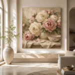 Creamy Ivory & Dusty Blush Still Life Peony Wall Art Canvas Print - Image 8