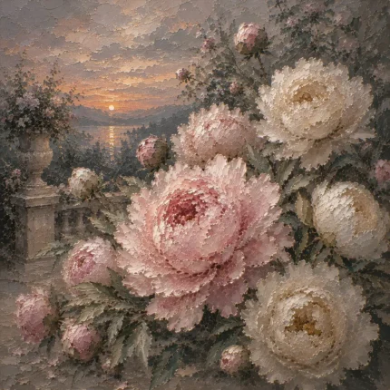 Blush & Smoky Gray Garden Peony Wall Art Canvas Print