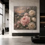Blush & Smoky Gray Garden Peony Wall Art Canvas Print - Image 3