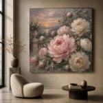 Blush & Smoky Gray Garden Peony Wall Art Canvas Print - Image 5