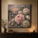 Blush & Smoky Gray Garden Peony Wall Art Canvas Print - Image 6