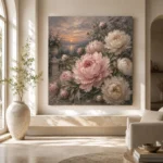 Blush & Smoky Gray Garden Peony Wall Art Canvas Print - Image 8