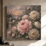 Blush & Smoky Gray Garden Peony Wall Art Canvas Print - Image 9