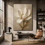 Ivory & Taupe Magnolia Flower Wall Art Canvas Print - Image 3