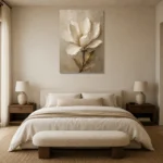 Ivory & Taupe Magnolia Flower Wall Art Canvas Print showcased in an elegant minimalist interior