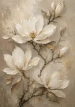 Ivory & Champagne Magnolia Flower Wall Art Canvas Print