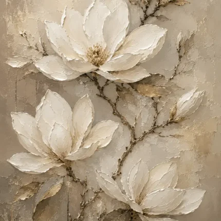 Ivory & Champagne Magnolia Flower Wall Art Canvas Print