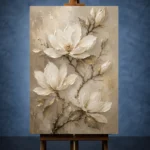 Ivory & Champagne Magnolia Flower Wall Art Canvas Print - Image 2