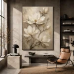 Ivory & Champagne Magnolia Flower Wall Art Canvas Print - Image 3
