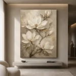 Ivory & Champagne Magnolia Flower Wall Art Canvas Print - Image 4