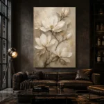 Ivory & Champagne Magnolia Flower Wall Art Canvas Print - Image 5