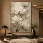 Ivory & Champagne Magnolia Flower Wall Art Canvas Print - Image 7