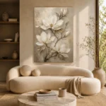 Ivory & Champagne Magnolia Flower Wall Art Canvas Print - Image 9