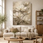 Ivory & Champagne Magnolia Flower Wall Art Canvas Print - Image 10