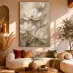 Ivory & Champagne Magnolia Flower Wall Art Canvas Print - Image 11