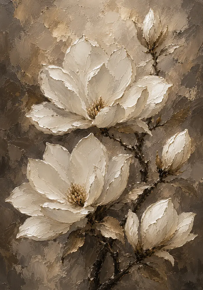Ivory & Deep Taupe Magnolia Flower Wall Art Canvas Print