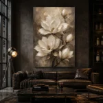 Ivory & Deep Taupe Magnolia Flower Wall Art Canvas Print - Image 5