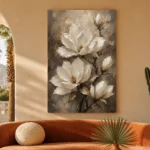 Ivory & Deep Taupe Magnolia Flower Wall Art Canvas Print - Image 6