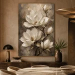 Ivory & Deep Taupe Magnolia Flower Wall Art Canvas Print - Image 7