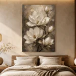 Ivory & Deep Taupe Magnolia Flower Wall Art Canvas Print - Image 8