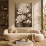 Ivory & Deep Taupe Magnolia Flower Wall Art Canvas Print - Image 9