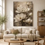 Ivory & Deep Taupe Magnolia Flower Wall Art Canvas Print - Image 10