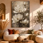 Ivory & Deep Taupe Magnolia Flower Wall Art Canvas Print - Image 11