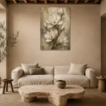 Ivory & Sage Magnolia Branch Flower Wall Art Canvas Print presented in a sophisticated home setting