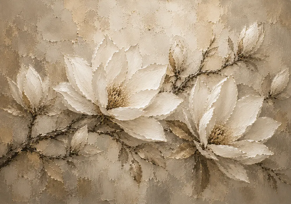 Ivory & Warm Stone Horizontal Magnolia Flower Wall Art Canvas Print