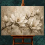 Ivory & Warm Stone Horizontal Magnolia Flower Wall Art Canvas Print - Image 2