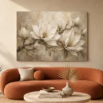 Ivory & Warm Stone Horizontal Magnolia Flower Wall Art Canvas Print - Image 3