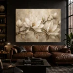 Ivory & Warm Stone Horizontal Magnolia Flower Wall Art Canvas Print - Image 4
