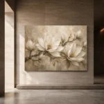 Ivory & Warm Stone Horizontal Magnolia Flower Wall Art Canvas Print - Image 6